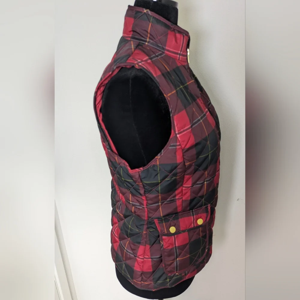 New St. John's Bay Womens Heavyweight Quilted Vest Size M Red Plaid Fall Preppy - Picture 5 of 11